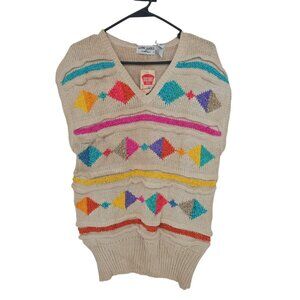 VTG 80s BONNIE BOERER Medium Womens Sweater Vest Geometric Deadstock NWT
